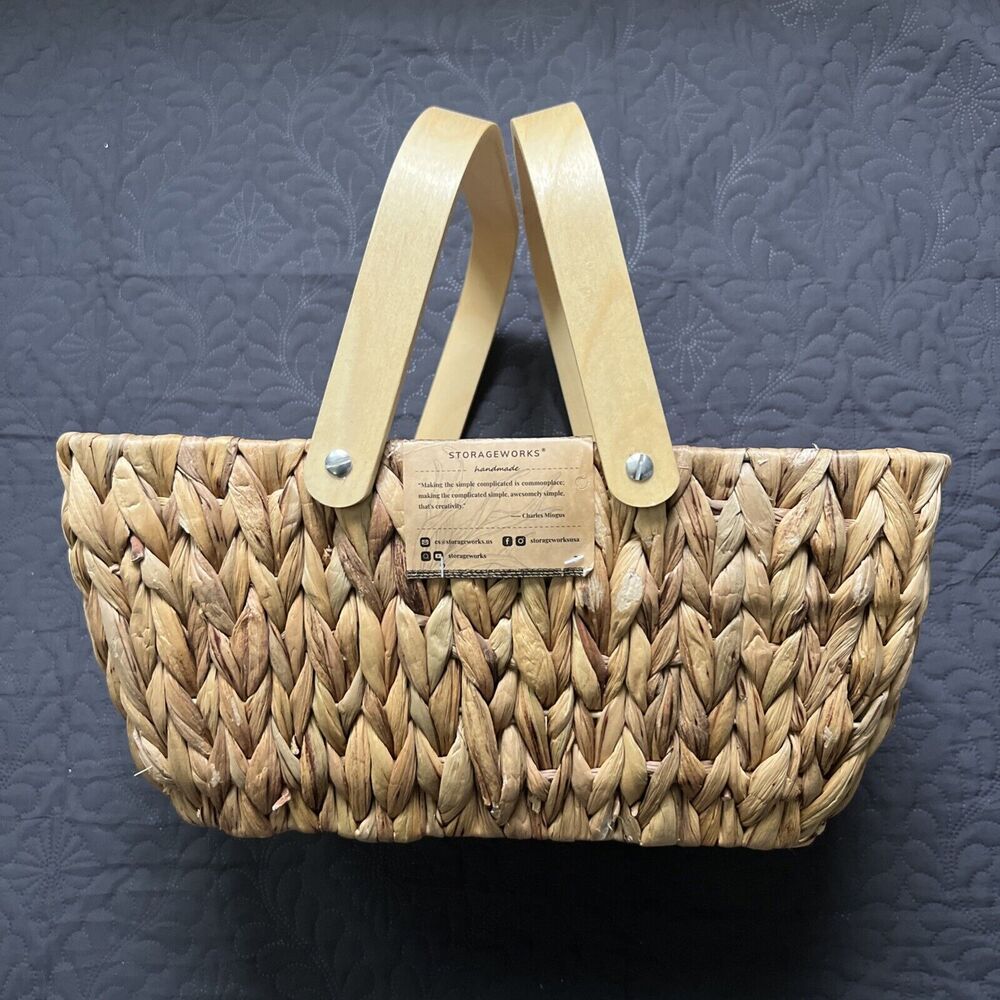 Storageworks Handmade Natural Water Hyacinth Wicker Picnic Basket 15x9x7 Inches